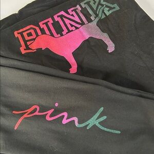 Black VS PINK Logo cotton leggings and Bling glitter gradient pup logo Tee Set